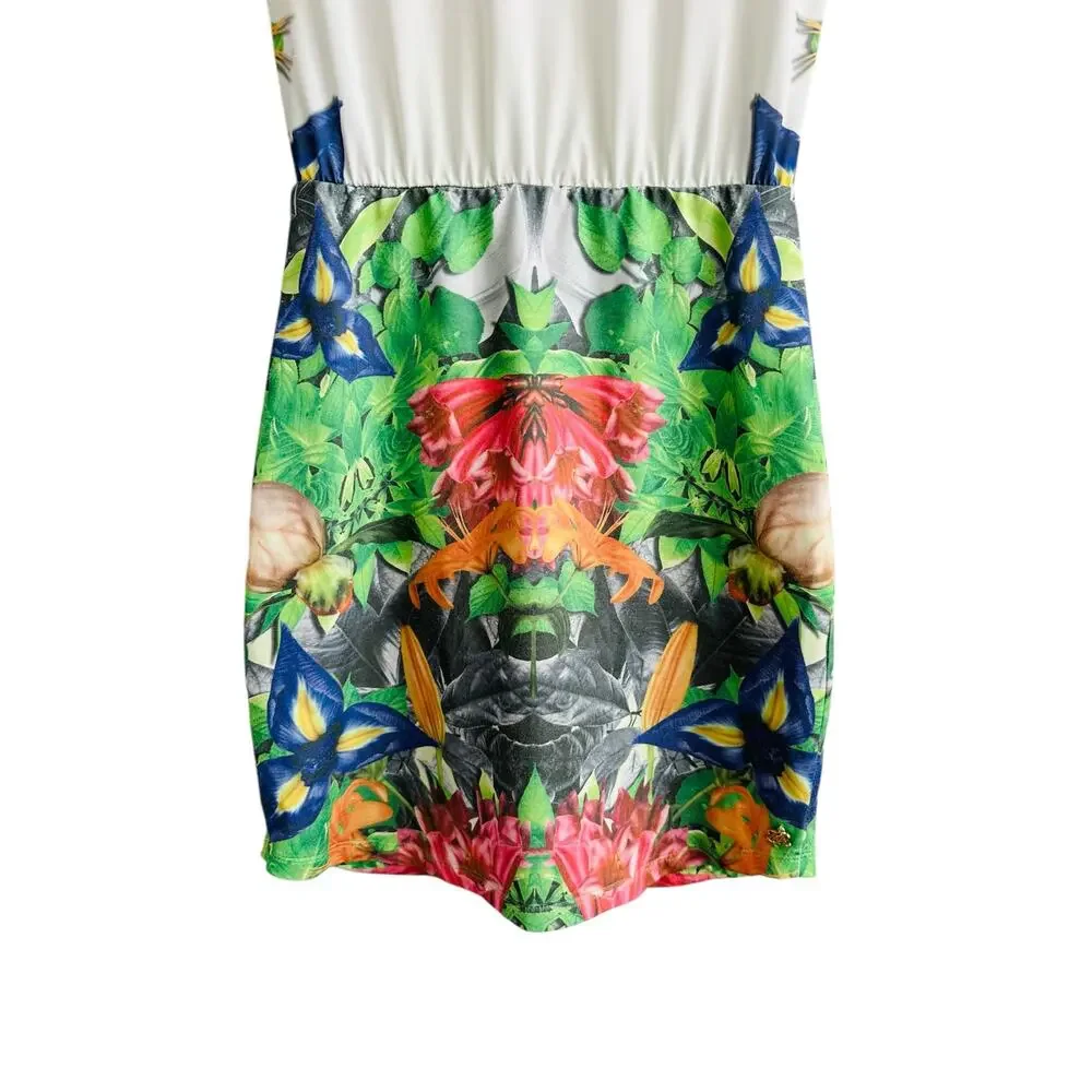 Morena Rosa Brazilian Tropical Floral Printed Logo Blouson Short Sleeve Dress XS - Picture 4 of 9